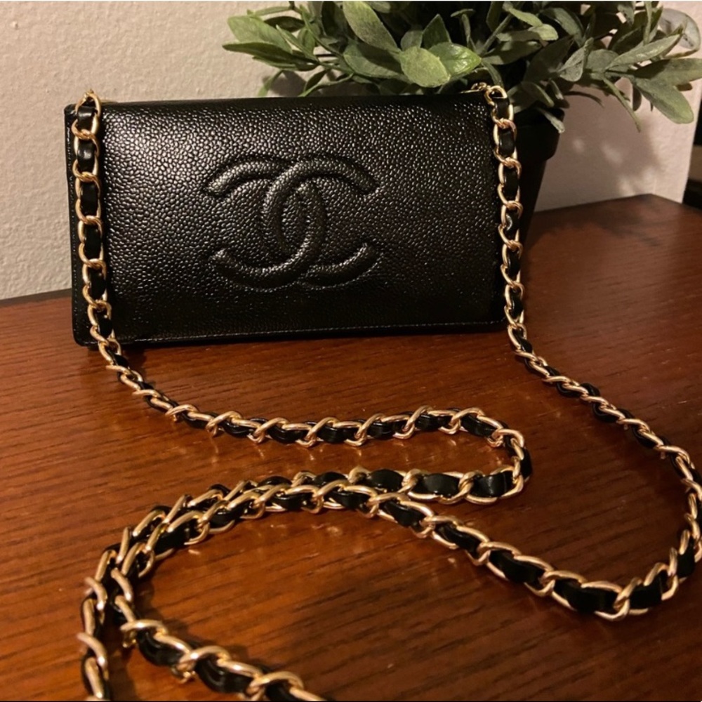 ⚜️🖤 Chanel Timeless Wallet + Chain Revamp Crossbody Caviar Leather Gold